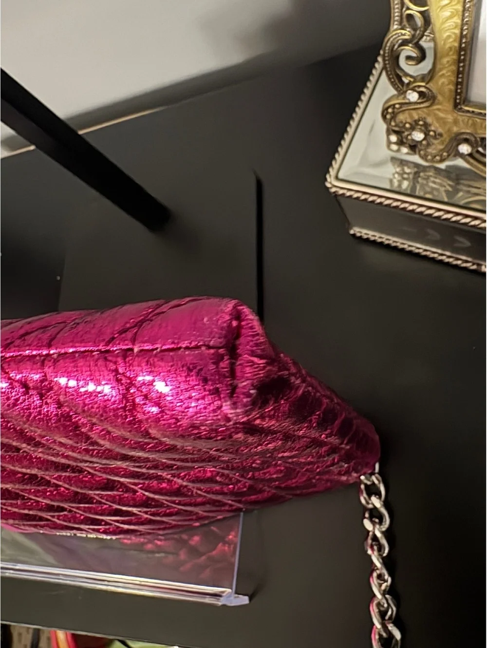 Karl Lagerfeld Paris Metallic & Matte Pink Quilted Crossbody - Picture 7 of 7